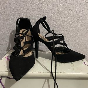 Black suede strapy heels